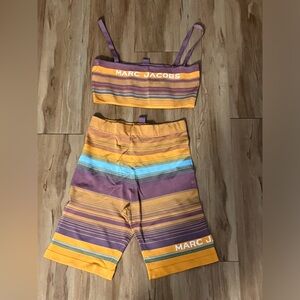 Bandeau knitted crop top and Sport cycling shorts set
